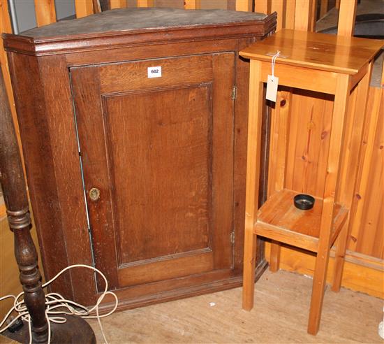 Oak corner cupboard & lamp standard